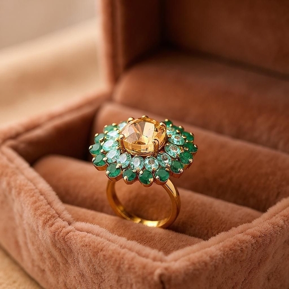 Citrine, Tanzanite Emerald 18K Gold-Plated Sterling Silver Ring